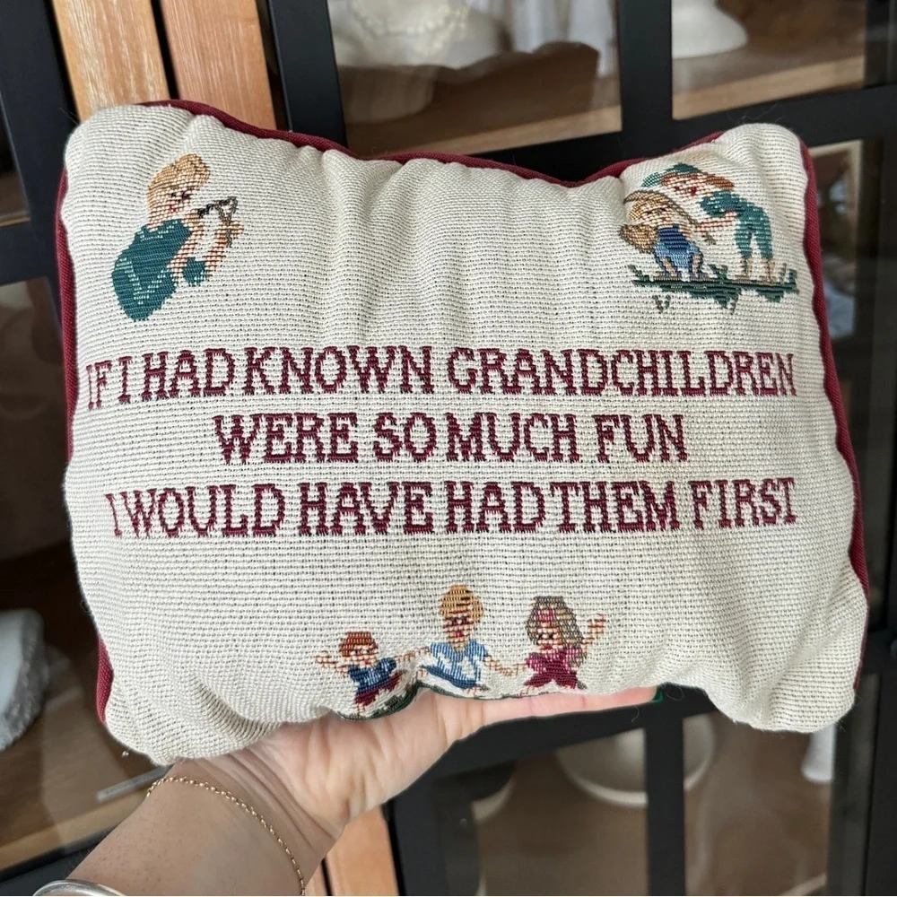 Vintage Grandchildren needlepoint pillow funny grandmother grandparents accent